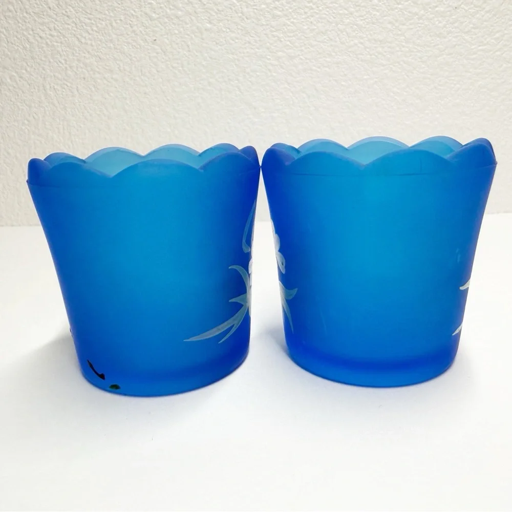 Vintage Hand Painted Daisy Floral Confederate Glass Votive Candle Holders